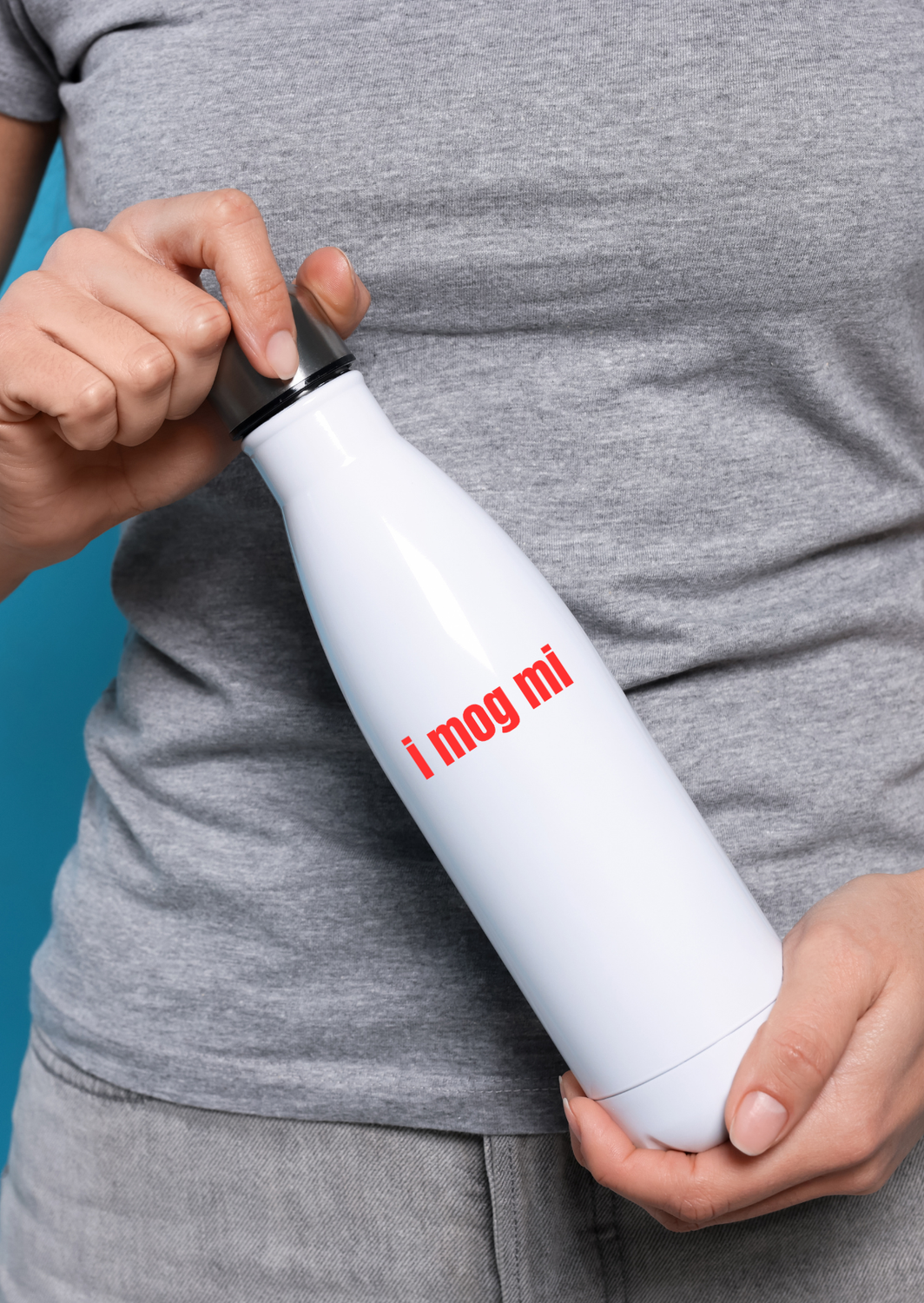 Edelstahl-Thermosflasche mit dem Spruch i mog mi