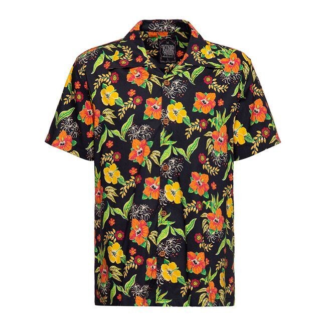 CAMISA KING KEROSIN HIBISCUS AOP SHIRT BLACK