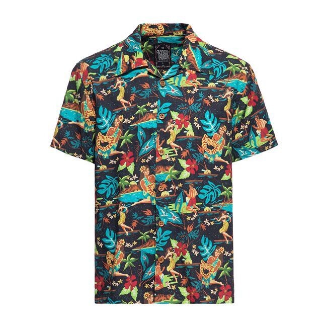 CAMISA KING KEROSIN HIBISCUS AOP SHIRT BLACK