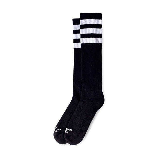 CALCETINES AMERICAN SOCKS KNEE HIGH BACK IN BLACK, TRIPLE WHITE STRIPED