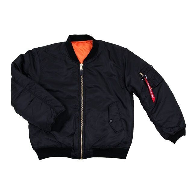 CHAQUETA BOMBER MA-1 FLIGHT NEGRA INTERIOR NARANJA