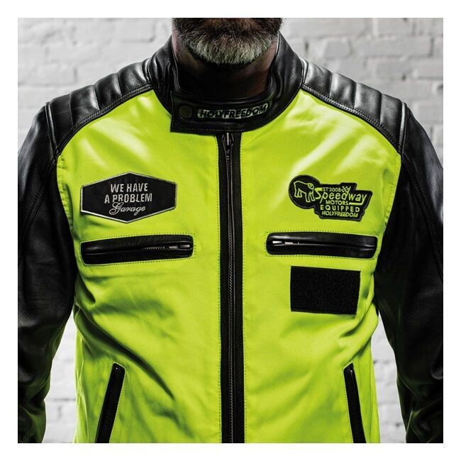 CHAQUETA HOLY FREEDOM ZERO VISION CUERO NEGRA Y AMARILLO FLUORESCENTE
