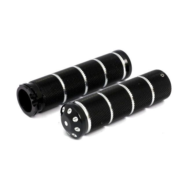 PUÑOS 25mm THROTTLE GRIP SET BOMBER. KNURLED. BLACK CM