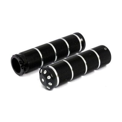 25mm THROTTLE GRIP SET BOMBER. KNURLED. BLACK CM