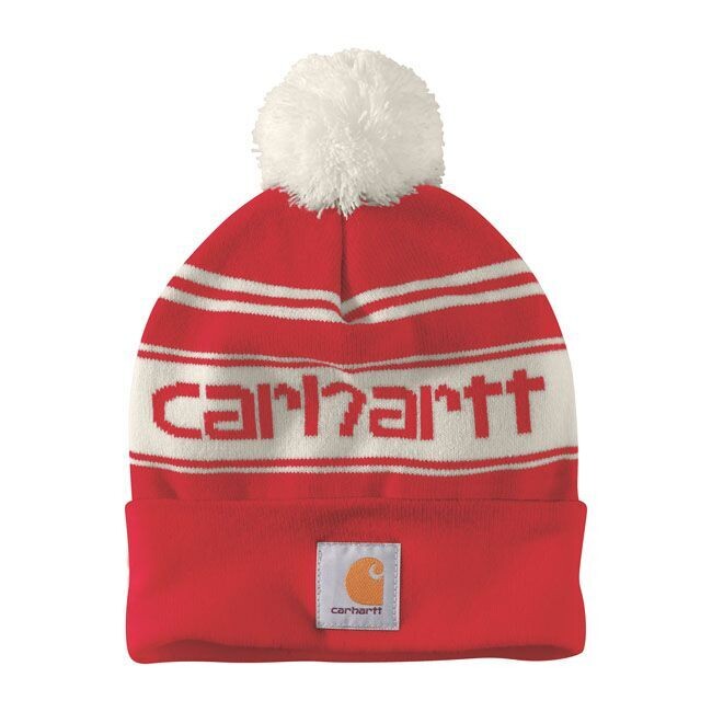 GORRO CARHARTT POM-POM LOGO BEANIE RED WINTER WHITE