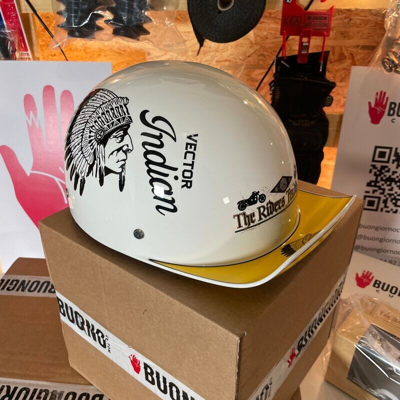 Casco con visera tipo gorra Cap con diseño Indian Blanco y amarillo