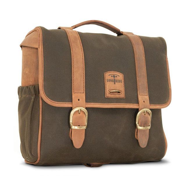 Alforja Lateral o trasera para moto Longride, 'Classic' waxed cotton saddlebag. Khaki Bolsa Mochila
