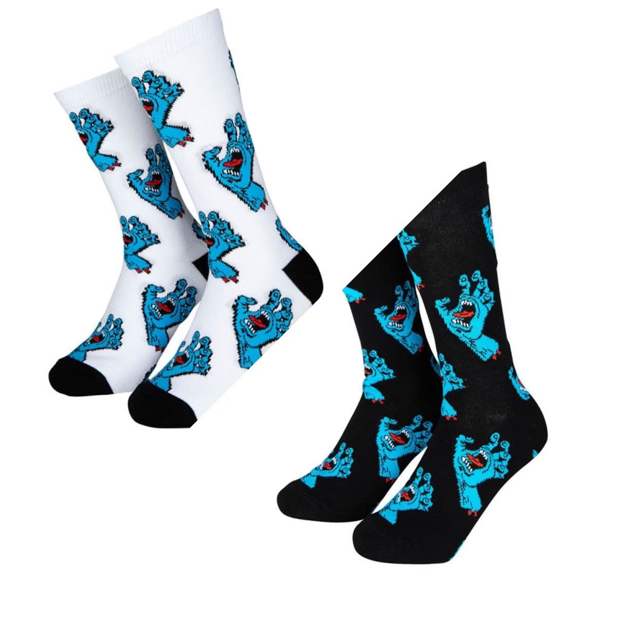 Pack de DOS pares de calcetines Blancos y Negros Santa Cruz Multi Hand Socks