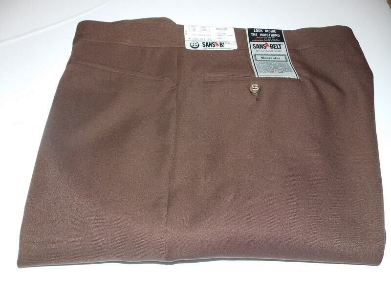 38L Genuine Sansabelt Dk Brown Gabardine Twill 100% Polyester Flat Front Top Western Pocket Washable