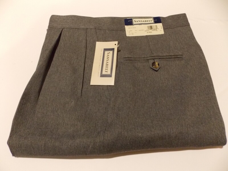 30R Genuine Sansabelt Med. Grey Gabardine Twill 100% Polyester Pleated Front Side Pocket Washable