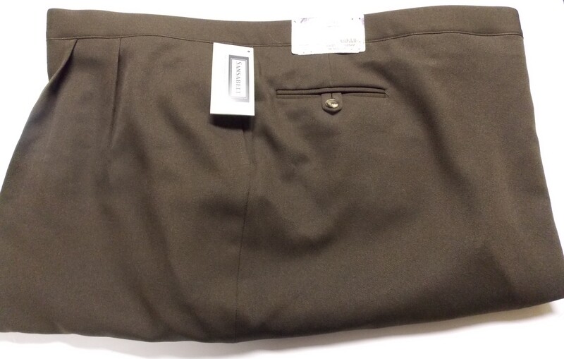 66R Genuine Sansabelt Gabardine Twill Brown 100% Polyester  Pleated  Side Pocket  Washable