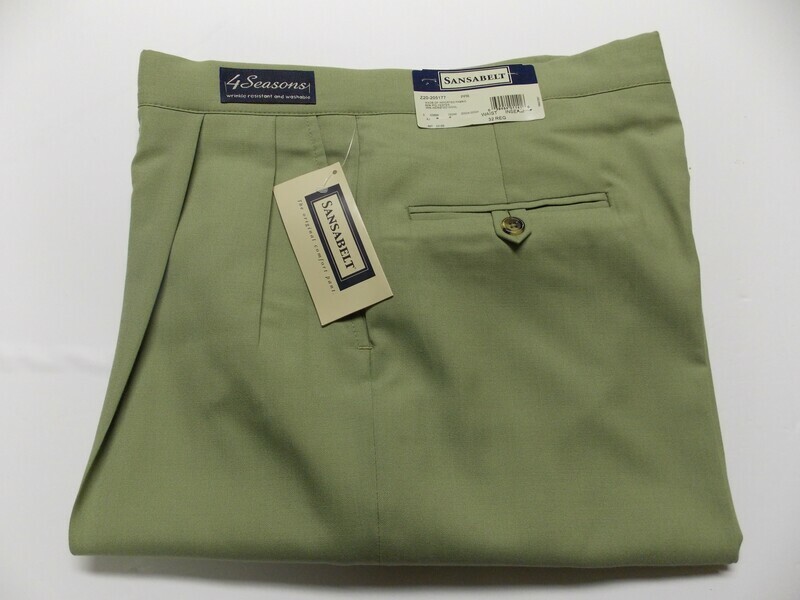 32R Genuine Sansabelt Lt Green Four Seasons 65% Poly /35% Wool Pleated Front Side Pocket Washable