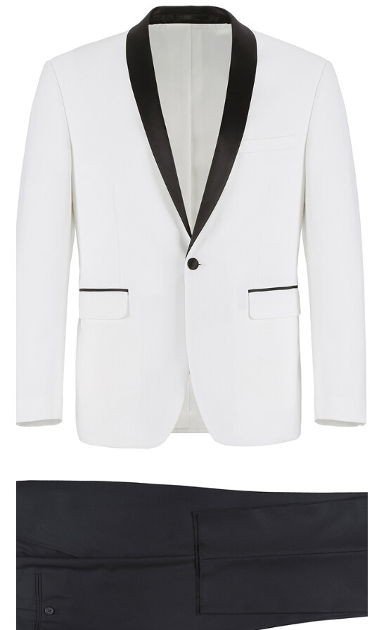 White Micro-Tech Shawl Collar Tuxedo with Black Trim Slim Fit