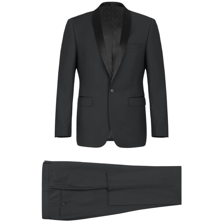 Black Micro-Tech Shawl Collar Tuxedo with Black Trim Slim Fit