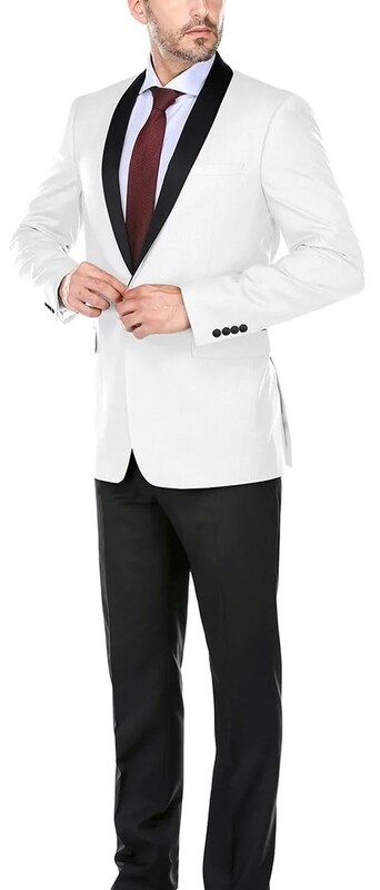 White Micro-Tech Shawl Collar Tuxedo with Black Trim Slim Fit