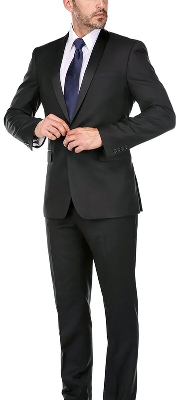 Black Micro-Tech Shawl Collar Tuxedo with Black Trim Slim Fit