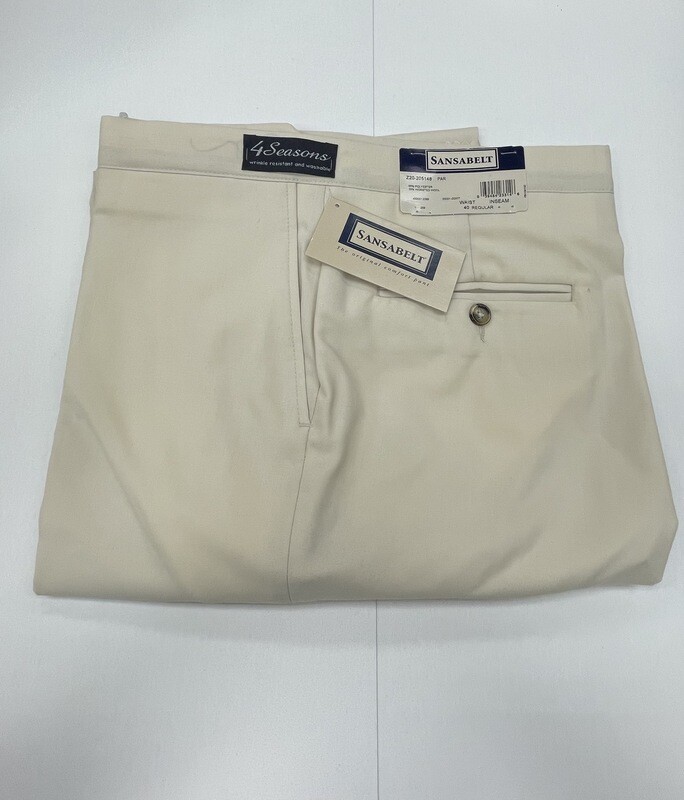 40R Genuine Sansabelt 4 Seasons Pants - (Bone/Cream) - 65% Poly/35% Wool - Plain Front - Side Pocket - Washable - Fully Lined