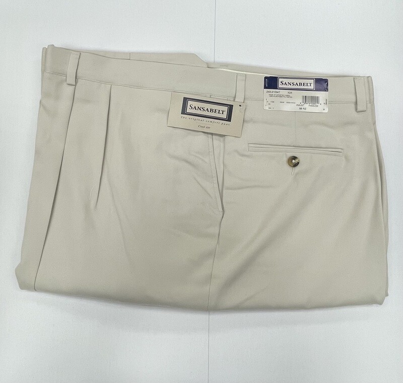 66R Genuine Sansabelt Pants - (Bone/Cream) - 100% Poly - Pleated Front - Side Pocket - Washable