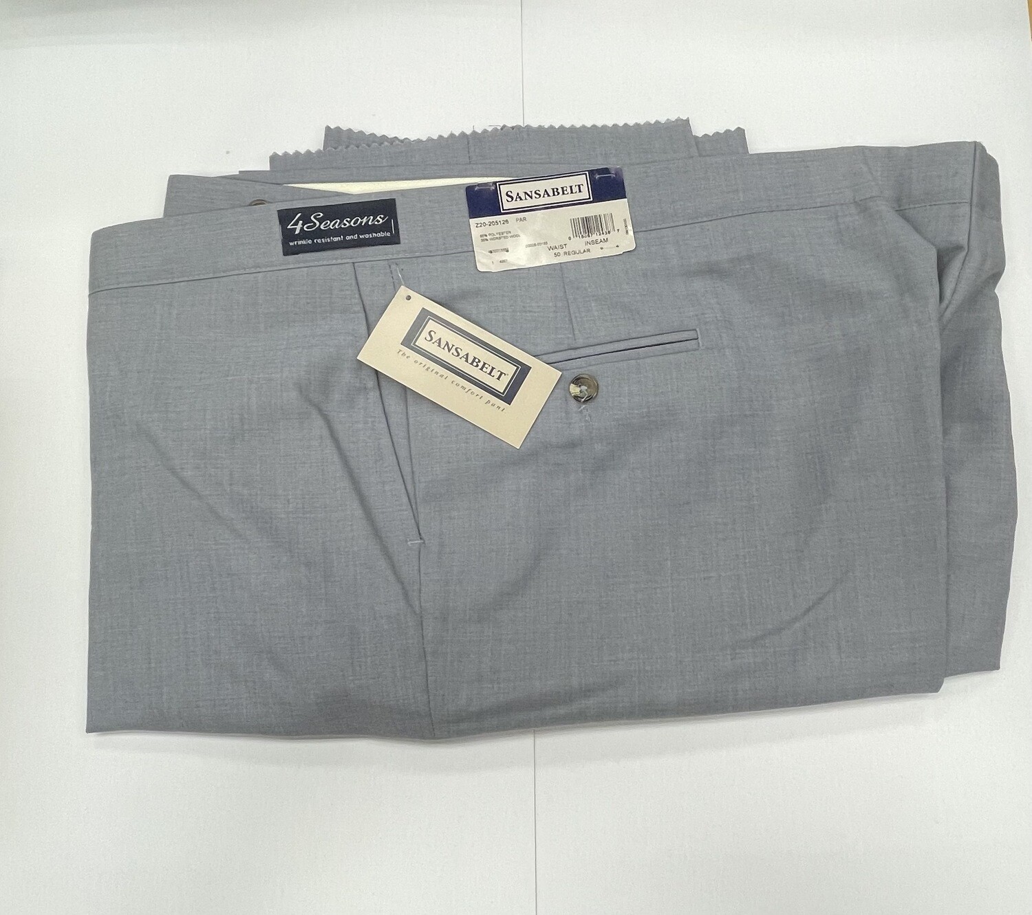 54R Genuine Sansabelt 4 Seasons Pants - (Medium Grey) - 65% Poly/35% Wool - Plain Front - Side Pocket - Washable