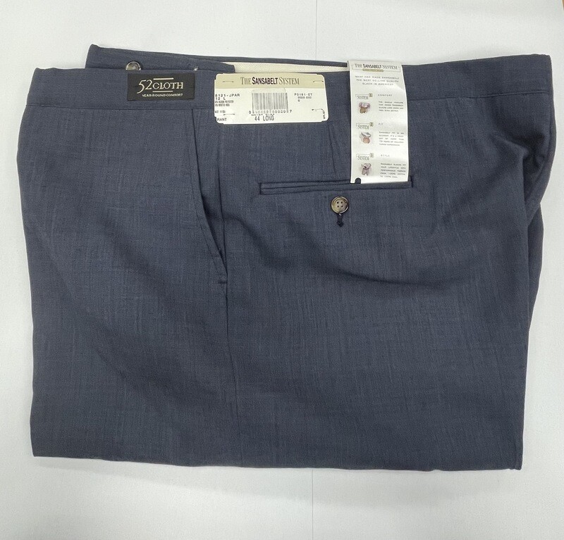 44L Genuine Sansabelt 52 Cloth Pants - (Charcoal Blue) - 65% Polyester/35% Wool - Plain Front - Side Pocket - Washable