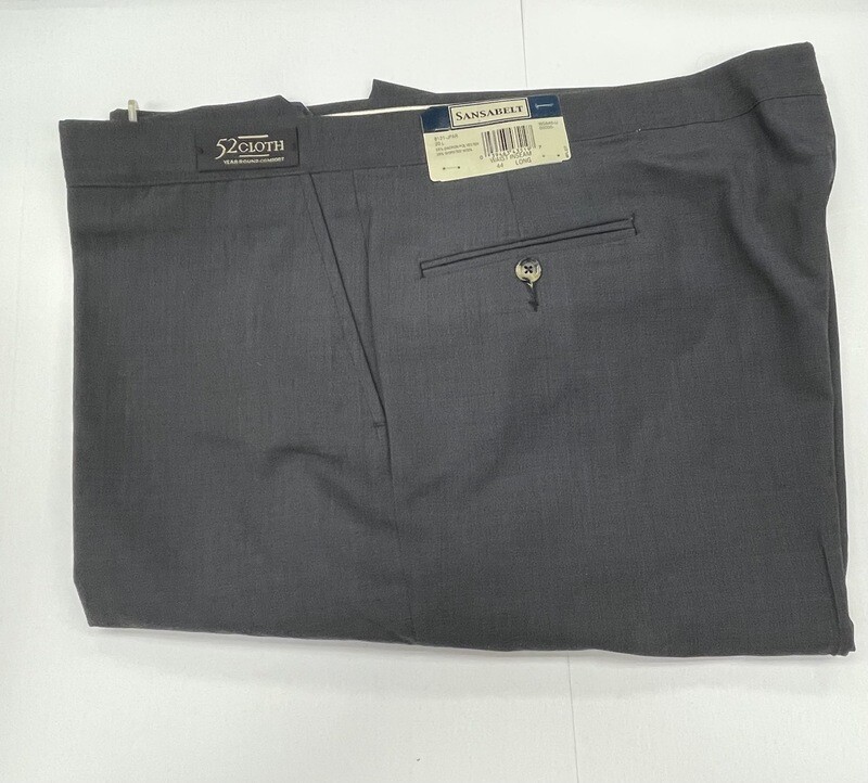 44L Genuine Sansabelt 52 Cloth Pants - (Charcoal) - 65% Polyester/35% Wool - Plain Front - Side Pocket - Washable
