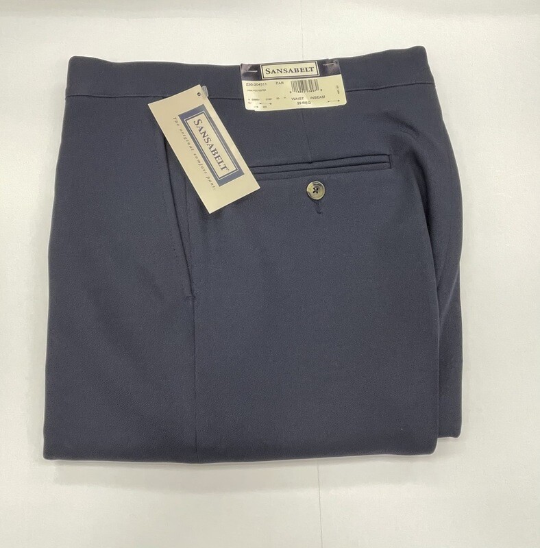 28R Genuine Sansabelt Pants - (Navy Blue) - 100% Polyester - Plain Front - Side Pocket - Washable