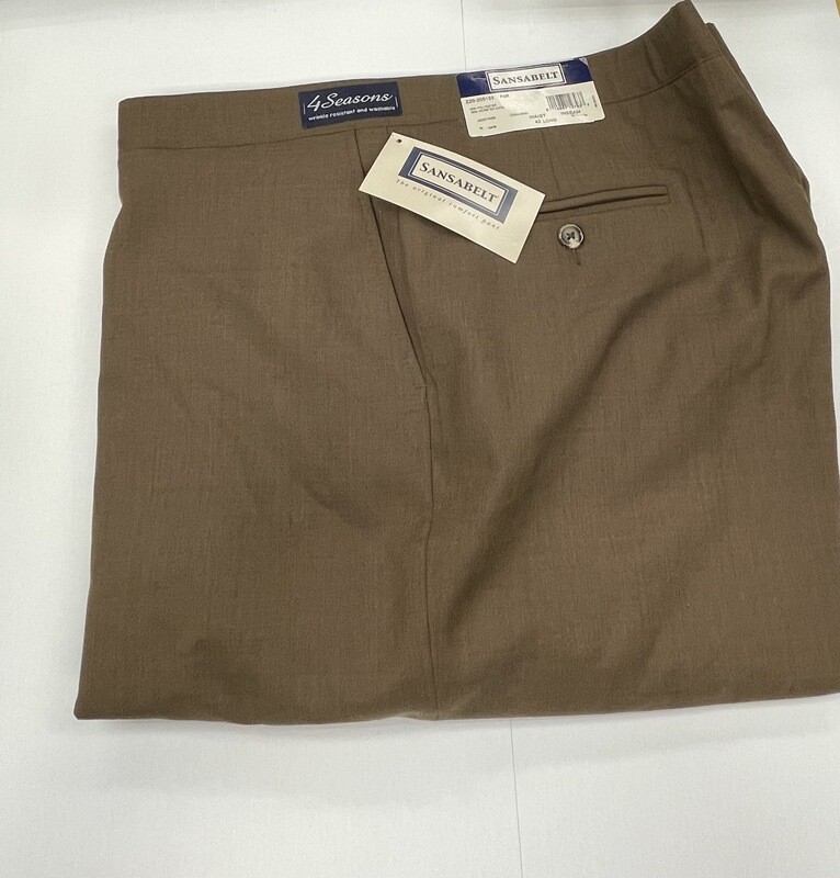 42L Genuine Sansabelt 4 Seasons Pants - (Dark Brown) - 65% Polyester/35% Wool - Plain Front - Side Pocket - Washable