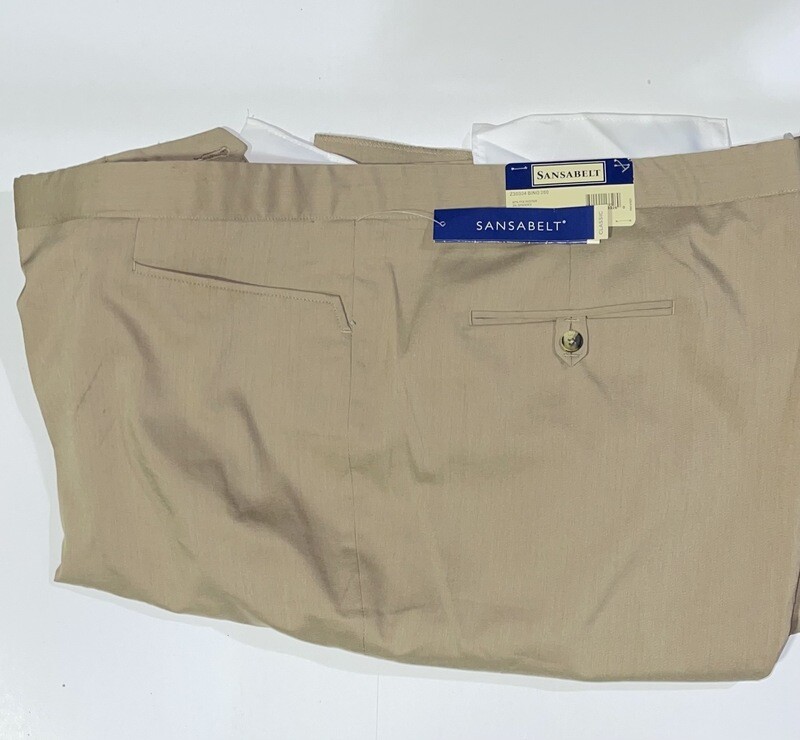 62R Genuine Sansabelt Pants - (Tan) - 100% Polyester - Plain Front - Top Pocket - Washable