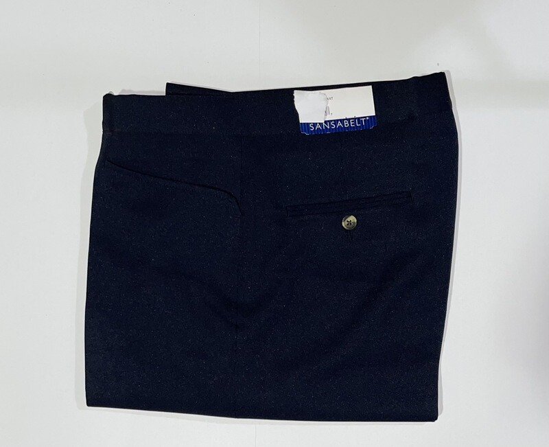 30R Genuine Sansabelt Pants - (Navy) - 100% Polyester - Plain Front - Top Pocket - Washable