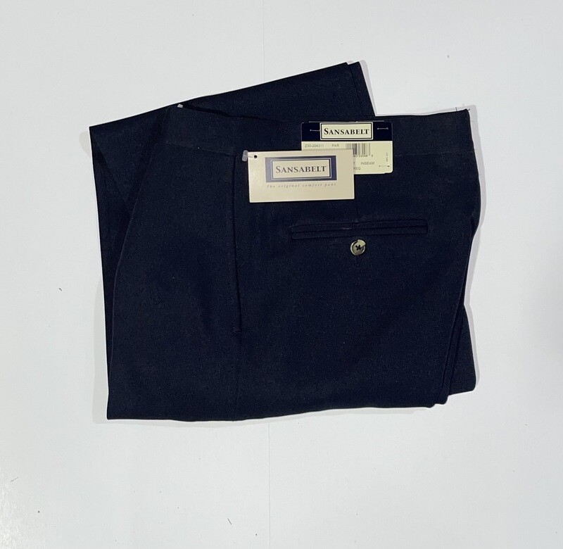 28R Genuine Sansabelt Pants - (Navy) - 100% Polyester - Plain Front - Side Pocket - Washable