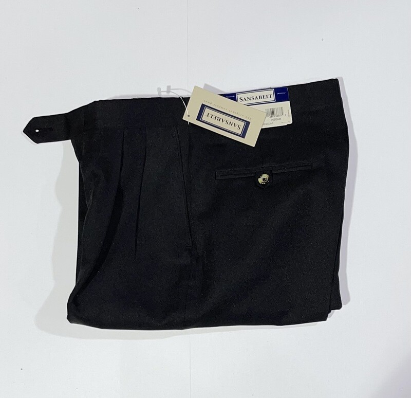 28R Genuine Sansabelt Pants - (Black) - 100% Polyester - Pleated Front - Side Pocket - Washable