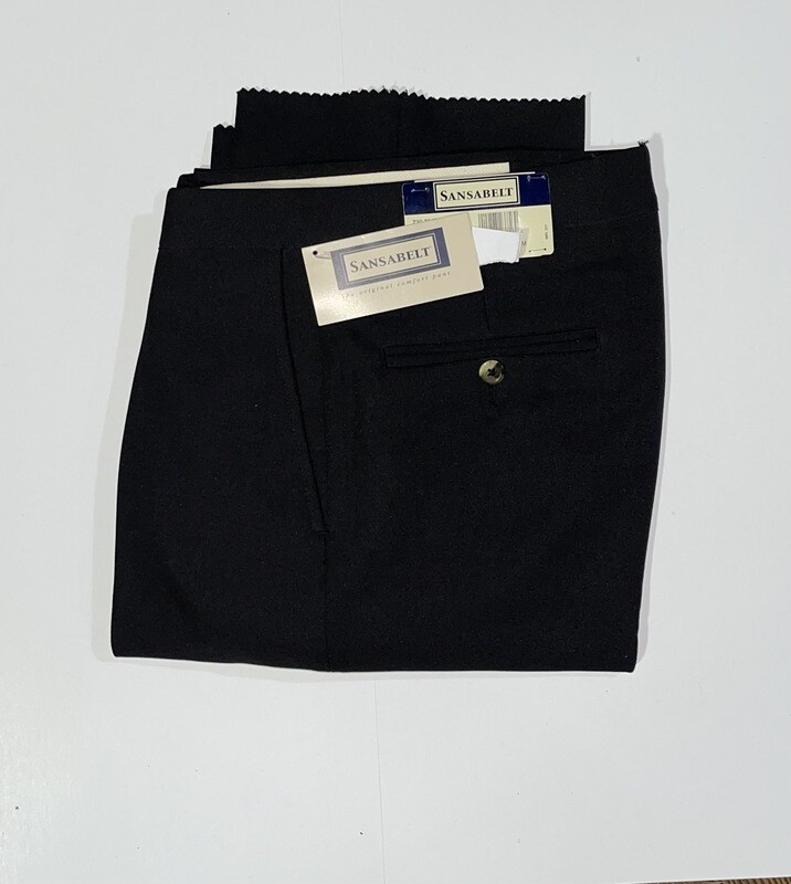 28R Genuine Sansabelt Pants - (Black) - 100% Polyester - Plain Front - Side Pocket - Washable