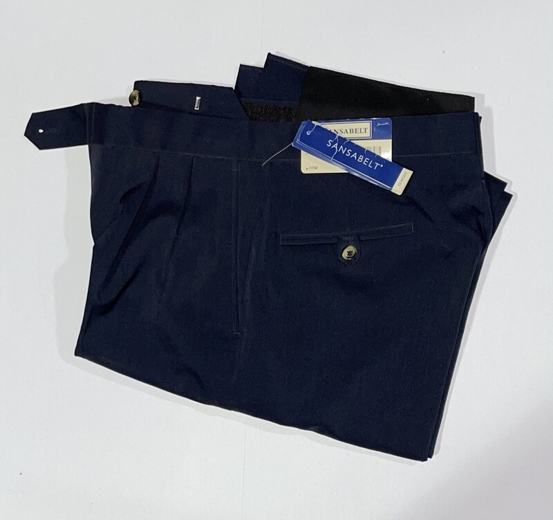 28R Genuine Sansabelt Pants - (Navy) - 100% Polyester - Pleated Front - Side Pocket - Washable