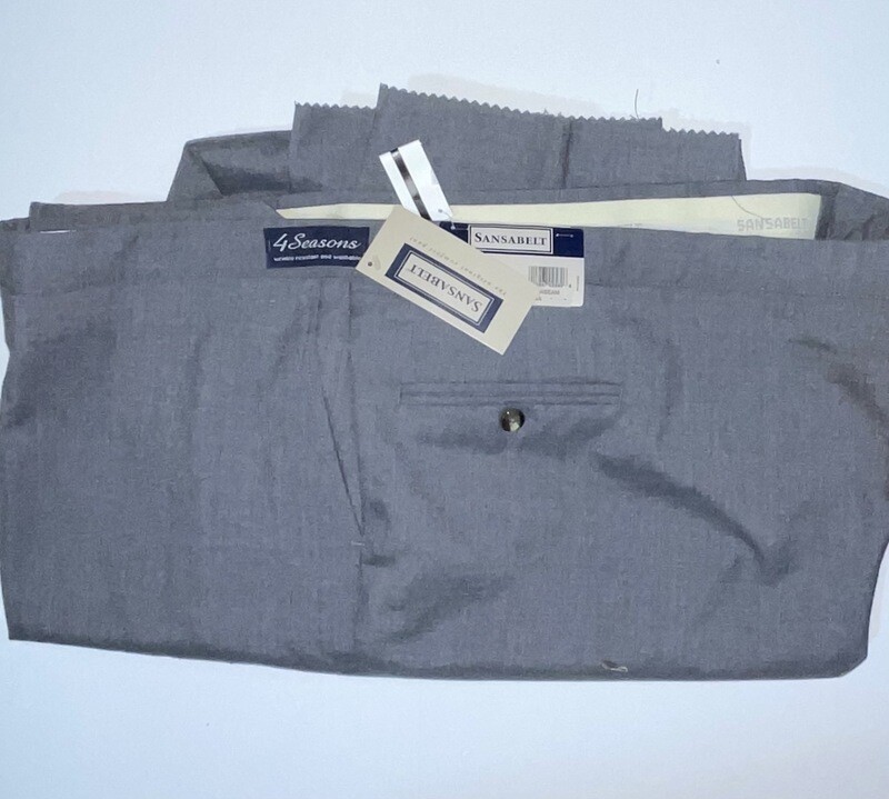 58R Genuine Sansabelt 4 Seasons Pants - (Med. Grey) - 65% Polyester/35% Wool - Pleated Front - Side Pocket - Washable