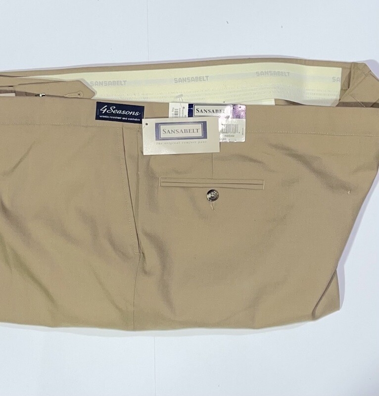 36S Genuine Sansabelt 4 Seasons Pants - (Tan) - 65% Polyester/35% Wool - Plain Front - Side Pocket - Washable