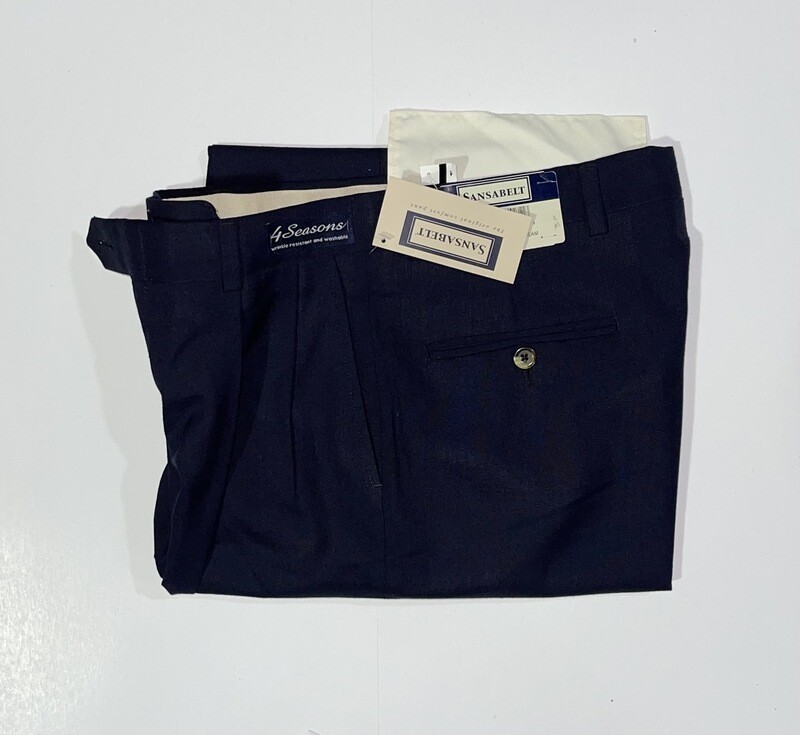 64R Genuine Sansabelt 4 Seasons Pants - (Navy) - 65% Polyester/35% Wool - Pleated Front - Side Pocket - Washable