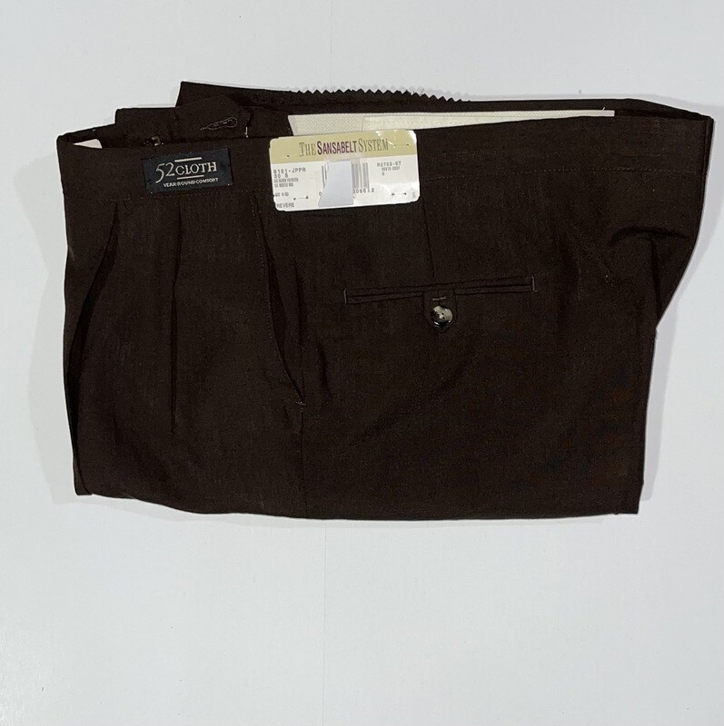 42S Genuine Sansabelt 4 Seasons Pants - (Brown) - 65% Polyester/35% Wool - Pleated Front - Side Pocket - Washable