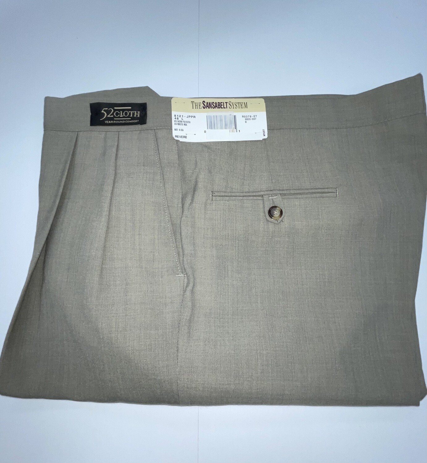 38L Genuine Sansabelt 52 Cloth Pants - (Taupe) - 65% Polyester/35% Wool - Pleated Front - Side Pocket - Washable