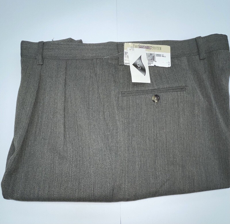 42R Genuine Sansabelt Pants - (Textured Taupe) - 65% Polyester/35% Wool - Pleated Front - Side Pocket - Washable