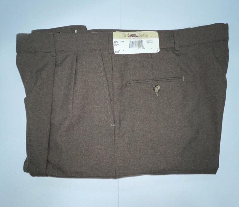 42S Genuine Sansabelt Pants - (Brown) - 55% Polyester/45% Wool - Pleated Front - Side Pocket - Washable
