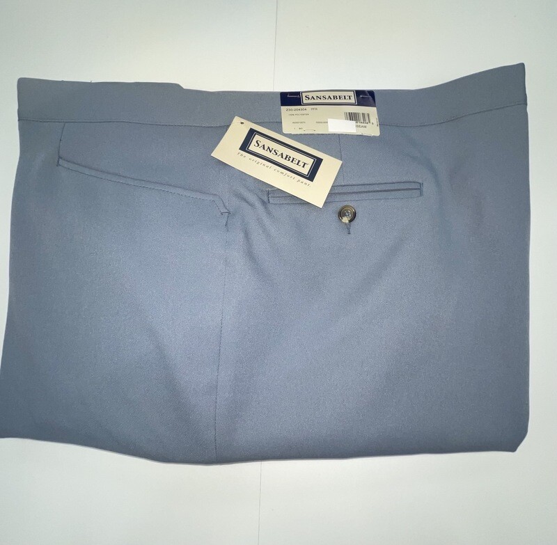 58R Genuine Sansabelt Pants - (Lt. Grey) - 100% Polyester - Plain Front - Top Pocket - Washable