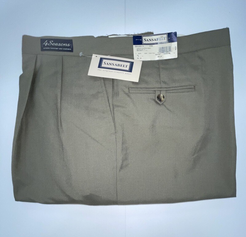 46R Genuine Sansabelt 4 Seasons Pants - (Light Green) - 65% Polyester/35% Wool - Pleated Front - Side Pocket - Washable