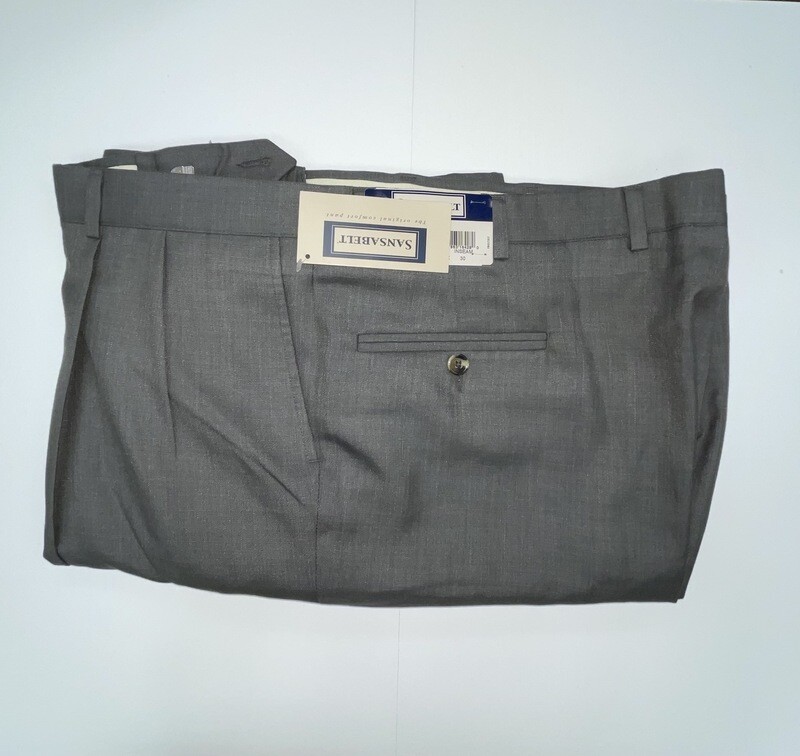 46R Genuine Sansabelt Pants - (Charcoal) - 80% Polyester/20% Viscose - Pleated Front - Side Pocket - Washable
