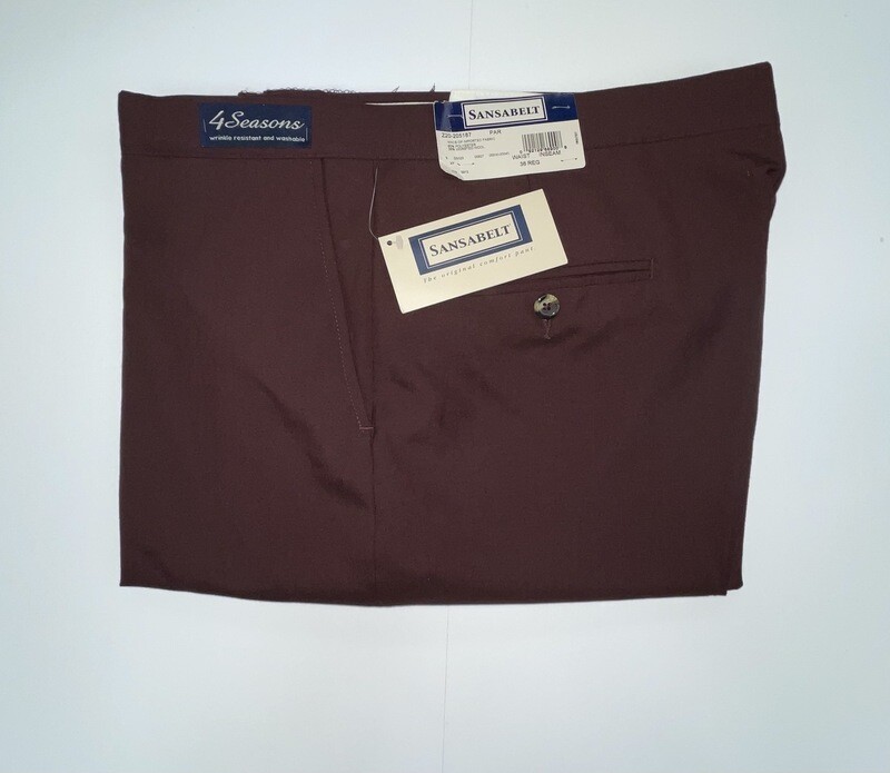 36R Genuine Sansabelt 4 Seasons Pants - (Burgundy) - 65% Polyester/35% Wool - Plain Front - Side Pocket - Washable