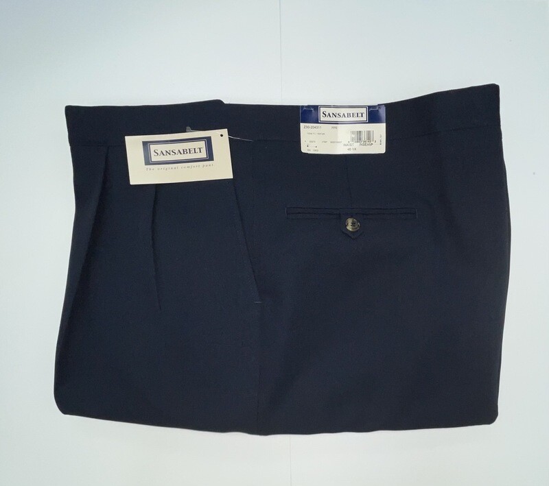 62R Genuine Sansabelt Pants - (Navy) - 100% Polyester- Pleated Front - Side Pocket - Washable