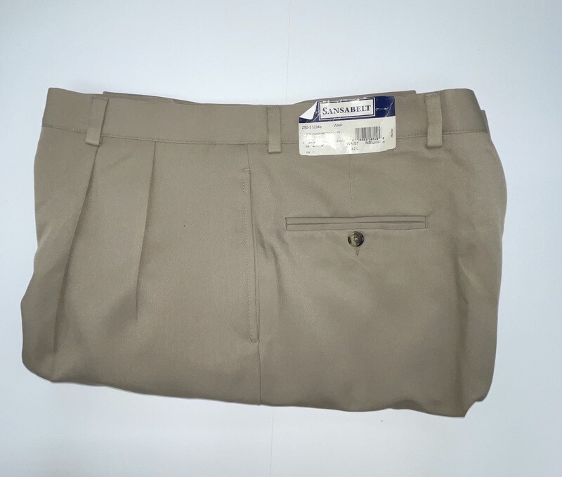 42L Genuine Sansabelt SHORTS - (Tan) - 100% Polyester - Pleated Front - Side Pocket - Washable