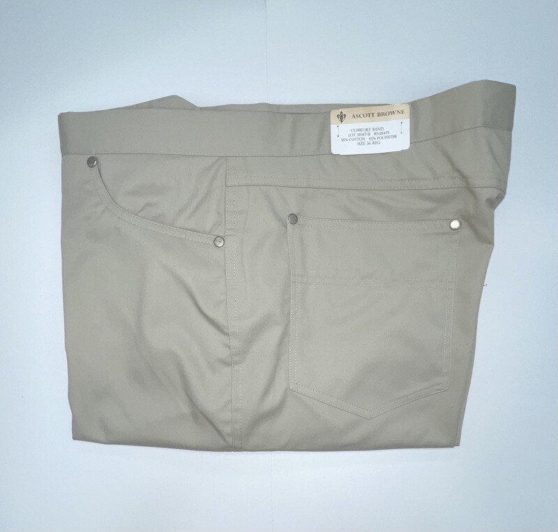 36R Genuine Milbern Comfort Tech Pants - (Tan) - 55% Cotton/45% Polyester - Plain Front - Top Pocket - Washable