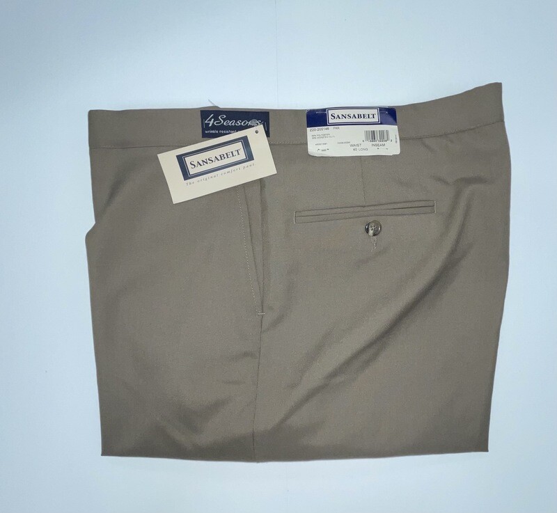 40L Genuine Sansabelt 4 Seasons Pants - (Light Brown) - 65% Polyester/35% Wool - Plain Front - Side Pocket - Washable