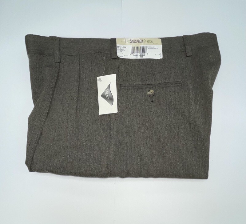 36R Genuine Sansabelt Pants - (Textured Brown/Grey) - 65% Polyester/35% Wool- Pleated Front - Side Pocket - Washable