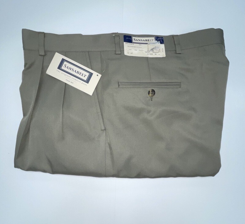 30R Genuine Sansabelt Pants - (Dark Green) - 100% Polyester - Pleated Front - Side Pocket - Washable
